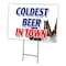 Signmission Coldest Beer In Town Yard & Stake outdoor plastic coroplast window, C-1216-DS-Coldest Beer In Town C-1216-DS-Coldest Beer In Town - alternate 1